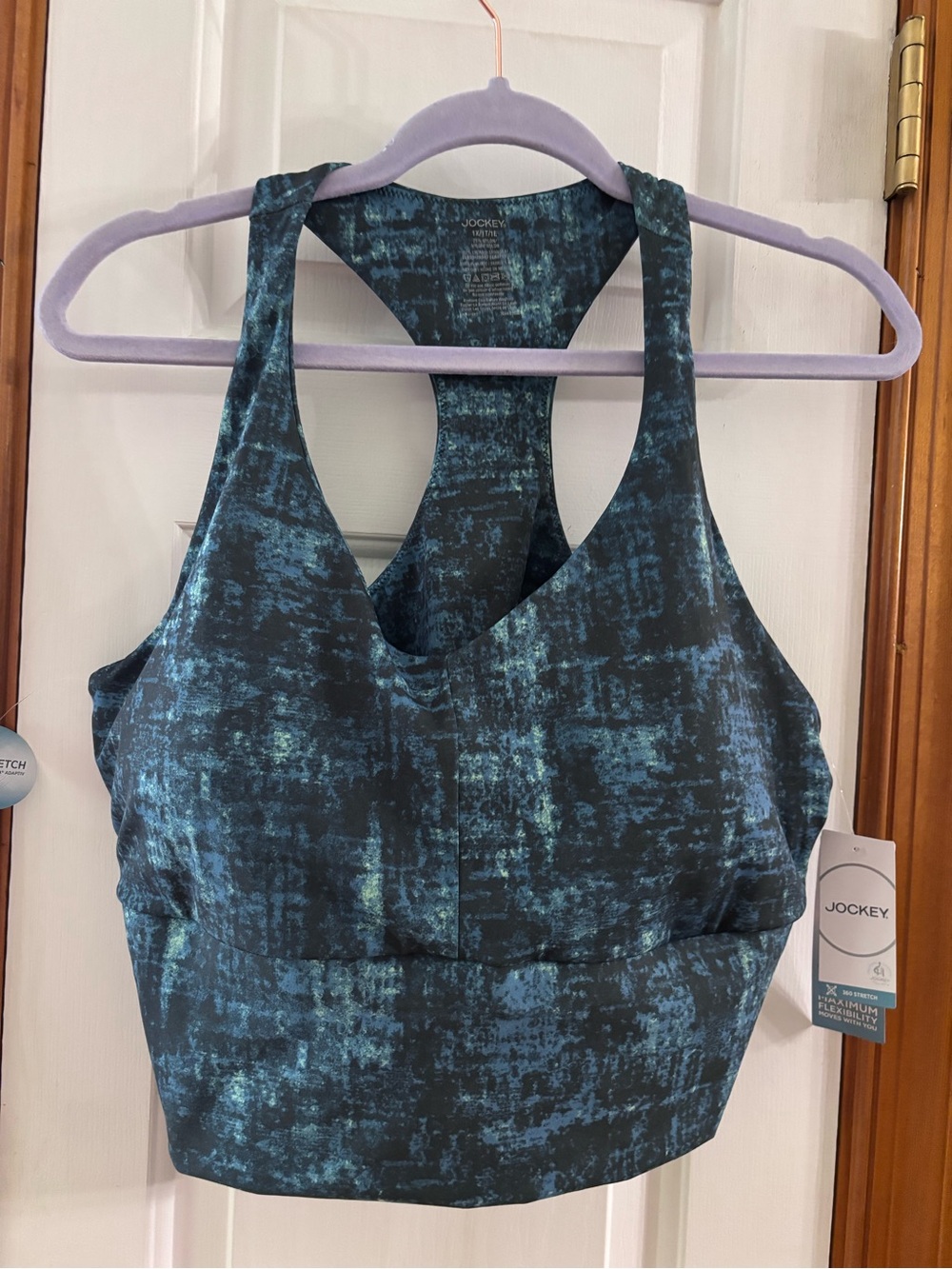 NWT Jockey Sports Bra Size 1X Blue Green Padded Wireless Racerback Pullover New
